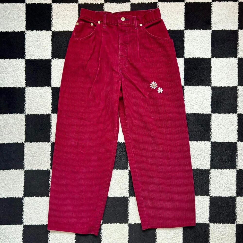 Vintage Lee Riders Floral Embroidered Red Corduroy Jeans 26 Waist